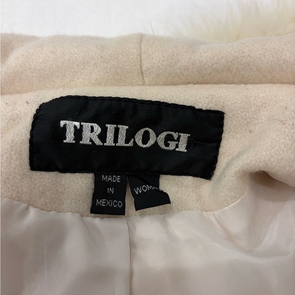 Vintage Trilogi Cream Wool Blend Y2K Luxury Long Winter Coat Size 20W - Picture 8 of 17